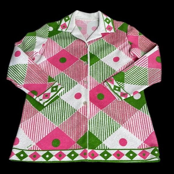 Vintage 1970s Abstract Polyester Button Front Top - Picture 2 of 16